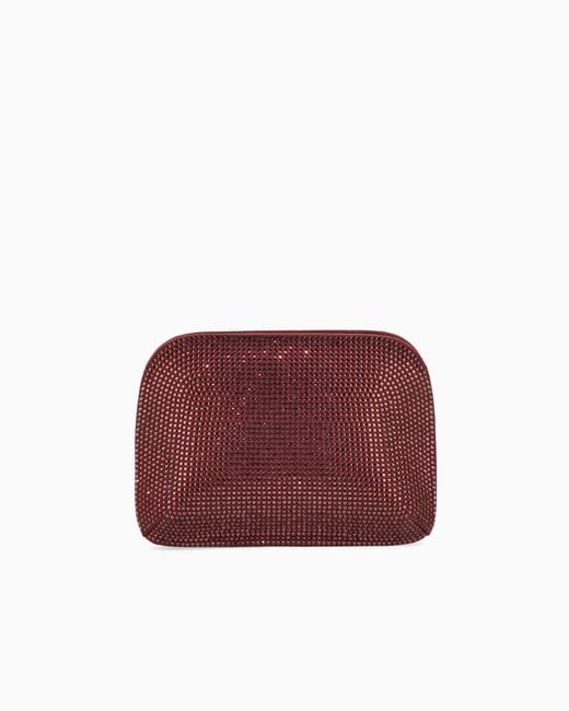Giorgio Armani Purple Satin And Silk Clutch With Rhinestones And Chain Shoulder Strap