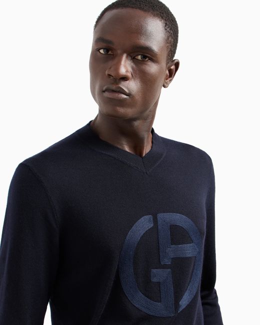 Maglia Scollo A V di Giorgio Armani in Blue da Uomo