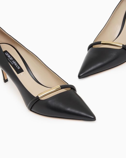 Giorgio Armani White Pointed Leather Pumps With Metallic Strap