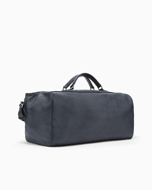 Giorgio Armani Blue Vintage-Effect Pebbled Nappa-Leather Duffel Bag for men