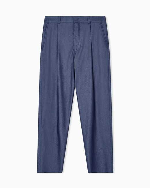 Pantalones Con Una Pinza, En Algodón Y Seda Con Efecto Denim Giorgio Armani de hombre de color Blue