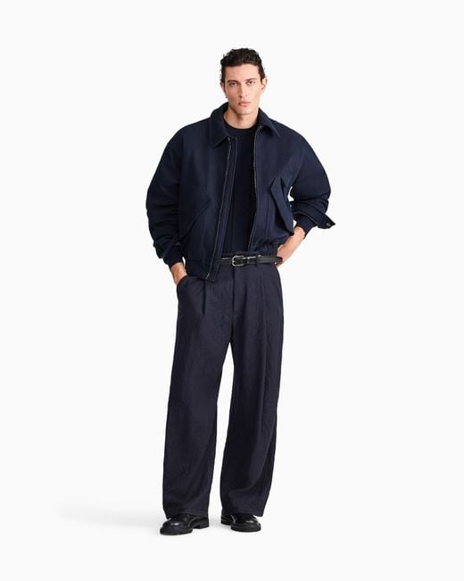 Giorgio Armani Blue Sweater Regular Fit Chevron Virgin Wool for men