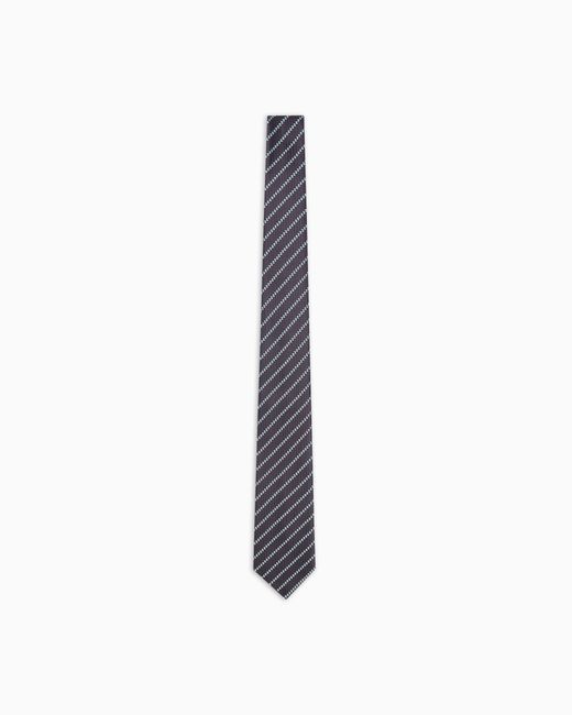 Giorgio Armani White Pure Silk Tie With Jacquard Stripes for men