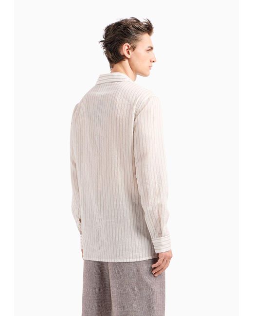 Camicia Regular Fit In Misto Lyocell Stampa Gessato Asv di Giorgio Armani in White da Uomo
