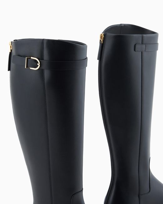Giorgio Armani Black Smooth Leather High Boots