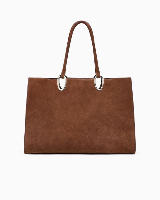 Giorgio Armani Brown Mittelgroße Shopper-Tasche Aus Veloursleder
