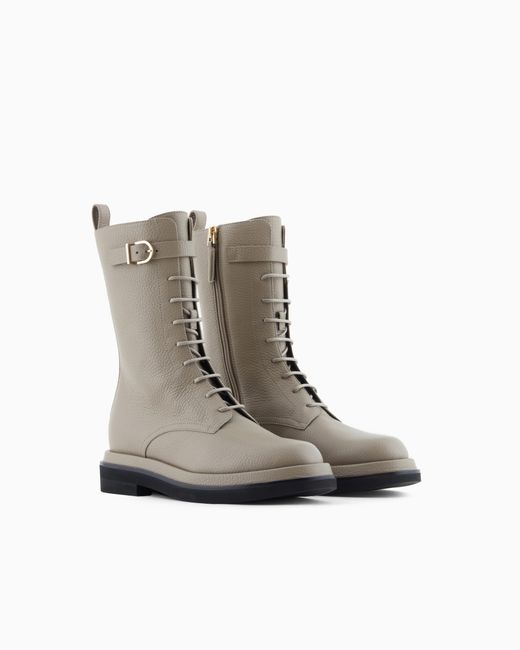 Giorgio Armani White Pebbled Leather Combat Boots