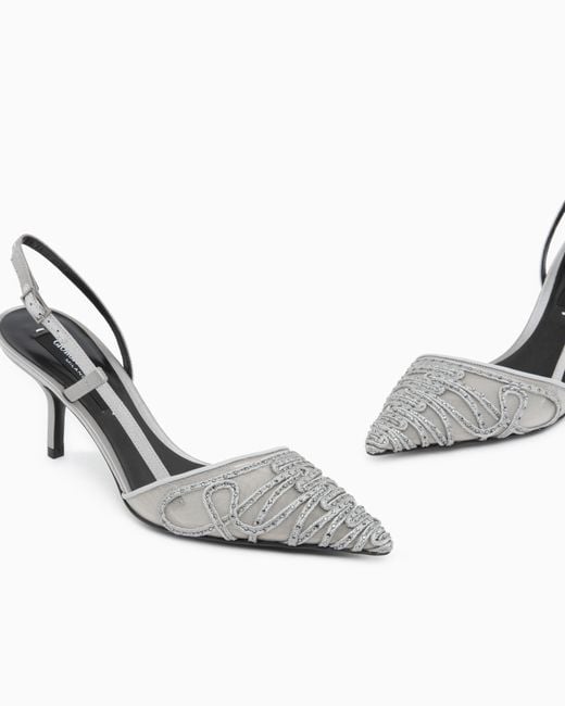 Giorgio Armani White Decollete Shoe Leather And Mesh With Satin And Rhinestones