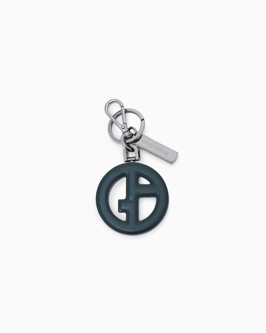 Giorgio Armani Blue Tassel Keychain With Perforated Circular Detail for men