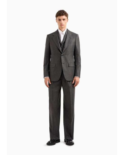 Giorgio Armani Black Royal Line Pinstriped Wool And Cashmere, Single-breasted Suit for men