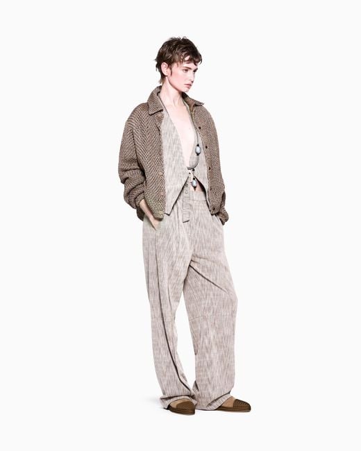 Giorgio Armani White Chevron Jersey Trousers With Pleats