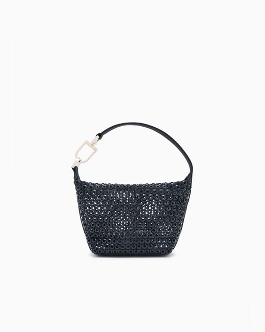 Giorgio Armani Blue Laser-Cut Satin And Rhinestone La Prima Soft Mini Handbag