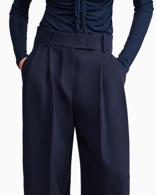 Giorgio Armani Blue Trousers Wide-Leg With Double Pleats