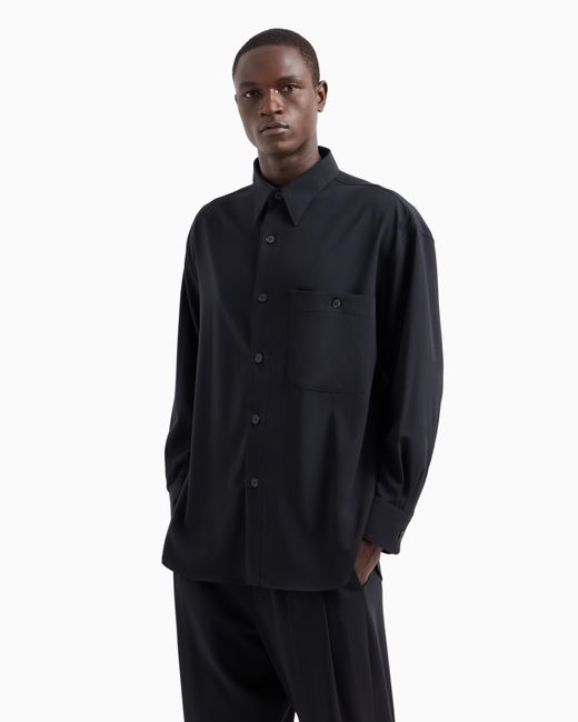 Giorgio Armani Blue Loose-Fit Virgin Wool Crêpe Shirt for men