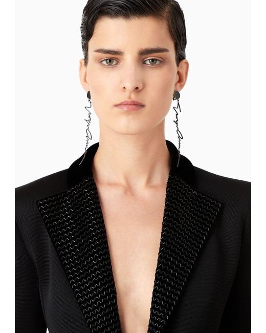 Giorgio Armani Black Single-breasted Jacket In Double Jersey And Velvet With Embroidery