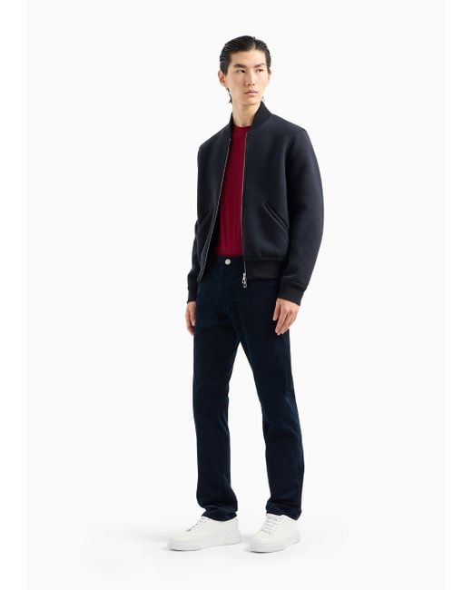 Giorgio Armani Blue Regular-fit, Five-pocket Trousers In Ribbed Cotton And Cashmere for men