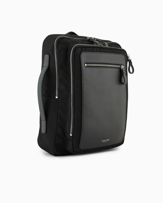 Giorgio Armani Black Nylon And Pebbled-Leather Backpack for men
