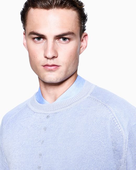 Giorgio Armani Blue Cashmere And Mohair Jumper for men