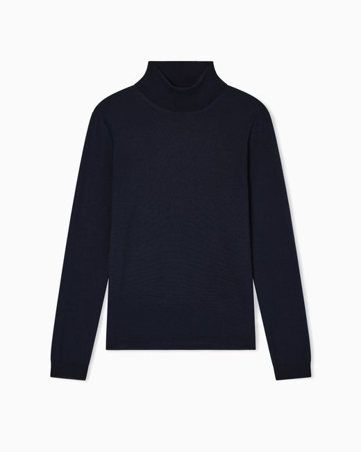 Giorgio Armani Blue Cashmere Mock-Neck Jumper for men