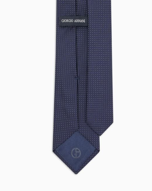 Giorgio Armani Blue Pure Silk Tie With Micro Polka-Dot Jacquard for men