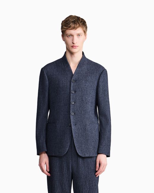 Giorgio Armani Blue Blazer Regular Fit Denim-Effect Froissé Wool Silk Cashmere for men