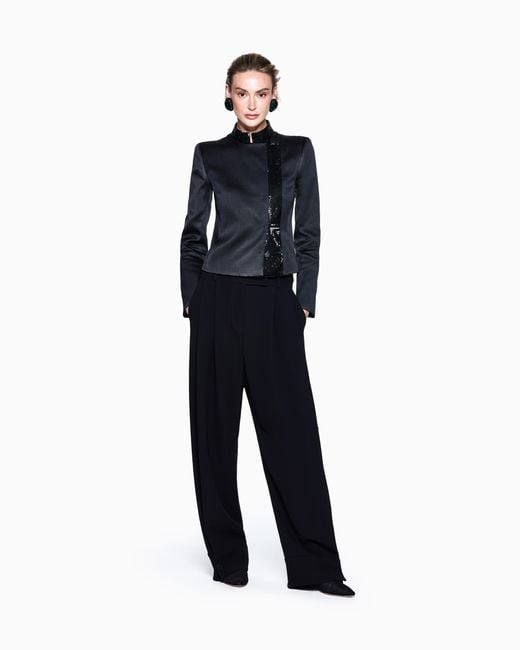 Giorgio Armani Blue Short Viscose And Silk Jacket With Rhinestone Detail
