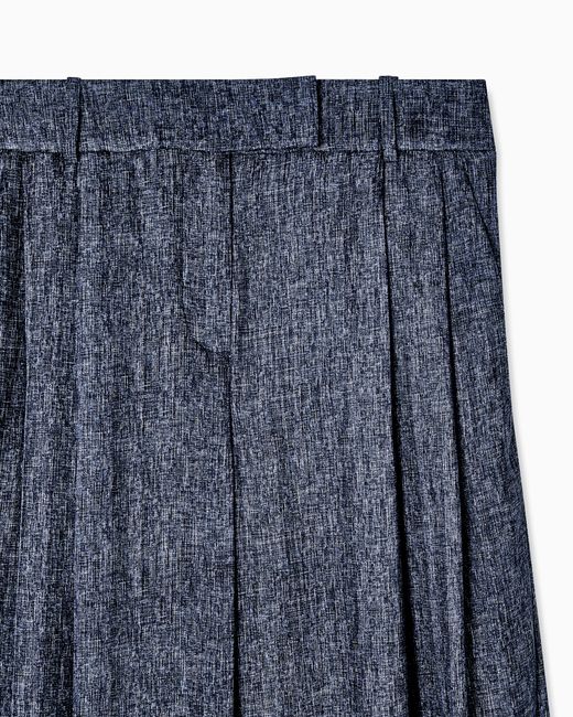 Giorgio Armani Blue Denim-Print Silk Trousers With Pleats Denim Collection