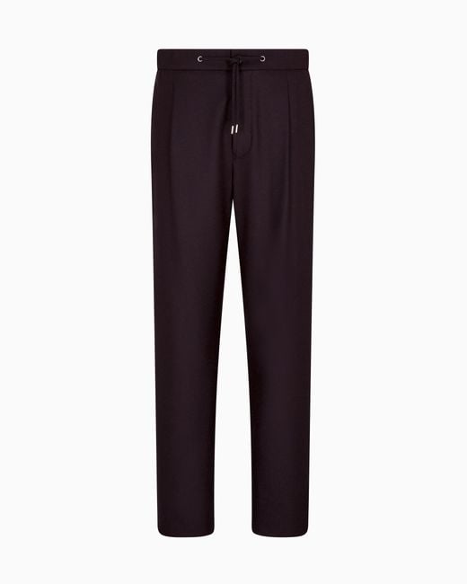 Giorgio Armani Blue Trouser Cashmere Regular Fit Solid Stretch Drap for men