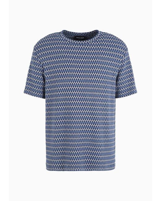 Camiseta De Cuello Redondo De Punto De Viscosa Elástica Con Elaboración En Tejido Jacquard Giorgio Armani de hombre de color Blue