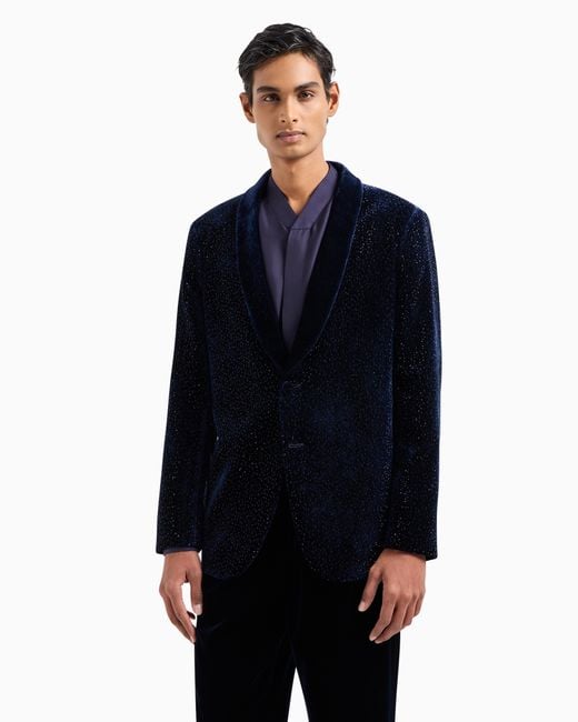 Veste De Smoking Giorgio's À Simple Boutonnage En Velours Et Cristaux Giorgio Armani pour homme en coloris Blue