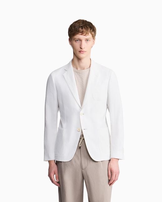 Giorgio Armani White Linen Jacket With Two-Button Closure And Patch Pockets for men