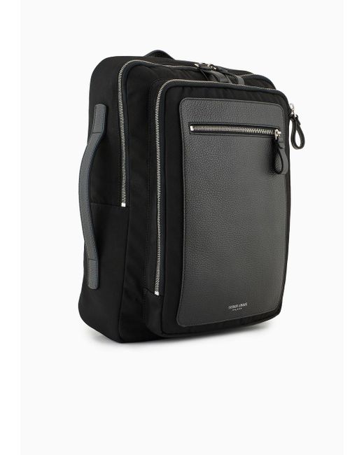 Giorgio Armani Black Asv Nylon And Pebbled Leather Backpack for men