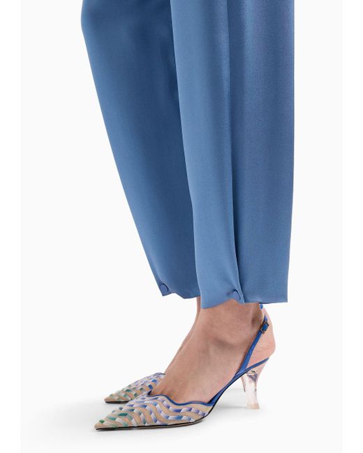 Pantaloni Dritti In Doppio Raso Di Seta di Giorgio Armani in Blue