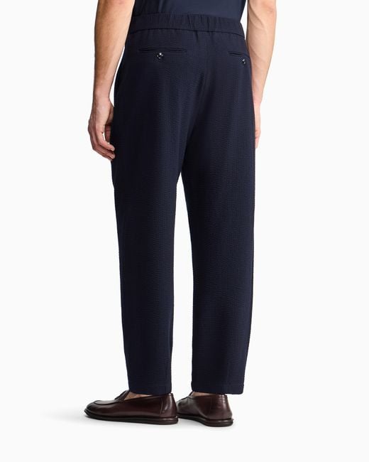 Giorgio Armani Blue Single-Pleat, Virgin Wool And Cashmere Seersucker Trousers for men