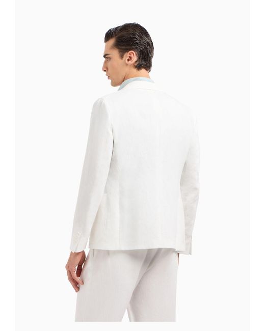 Pantaloni A Una Pince In Tela Di Puro Lino di Giorgio Armani in White da Uomo