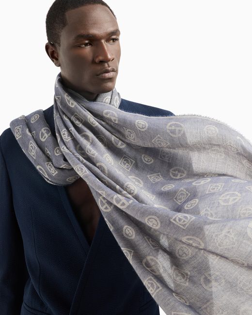 Giorgio Armani Gray Jacquard Cashmere Stole for men