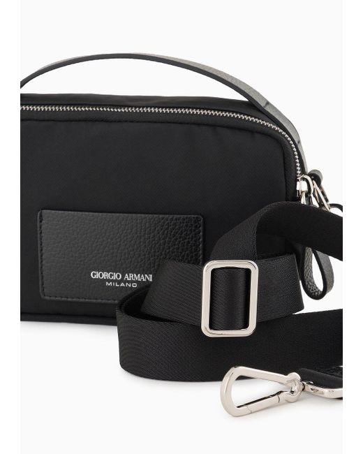 Giorgio Armani Black Mini Crossbody Bag In Nylon And Leather for men