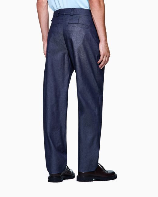 Pantalones Con Una Pinza, En Algodón Y Seda Con Efecto Denim Giorgio Armani de hombre de color Blue