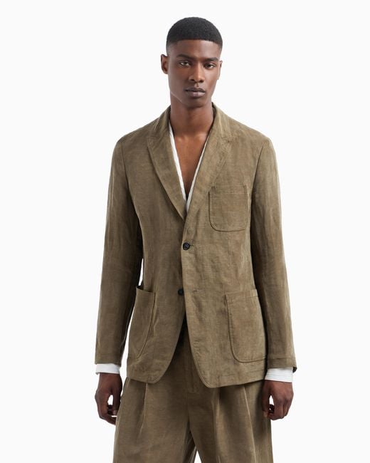 Giorgio Armani Green Lyocell And Linen Single-Breasted Jacket for men