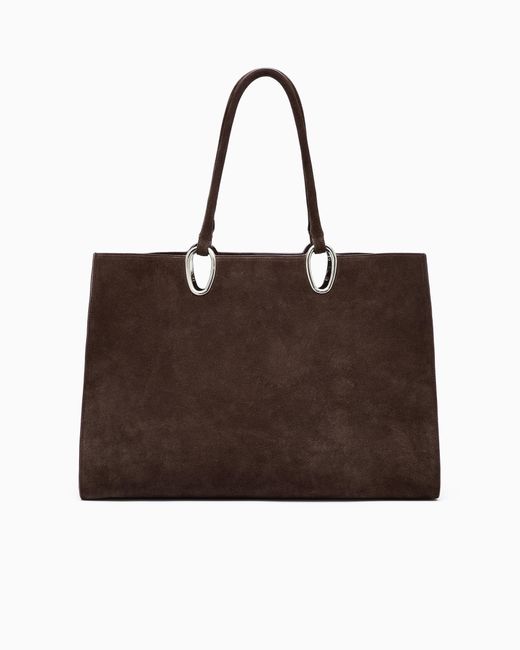 Giorgio Armani Medium Suede Shopper Bag in Brown Lyst