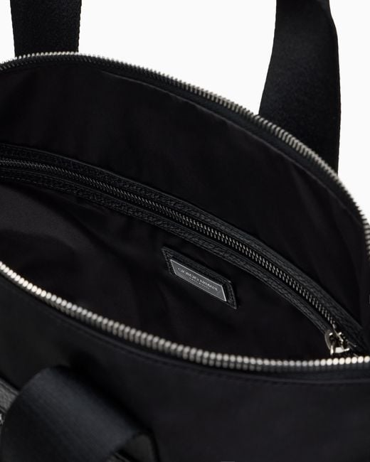 Bolso Shopper Pequeño De Nailon Reciclado Y Cuero Plena Flor Giorgio Armani de hombre de color Black