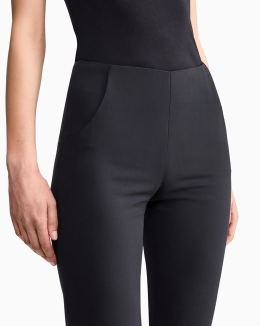 Giorgio Armani Blue Wool Crepe Pants With A High Waist And Side Zip