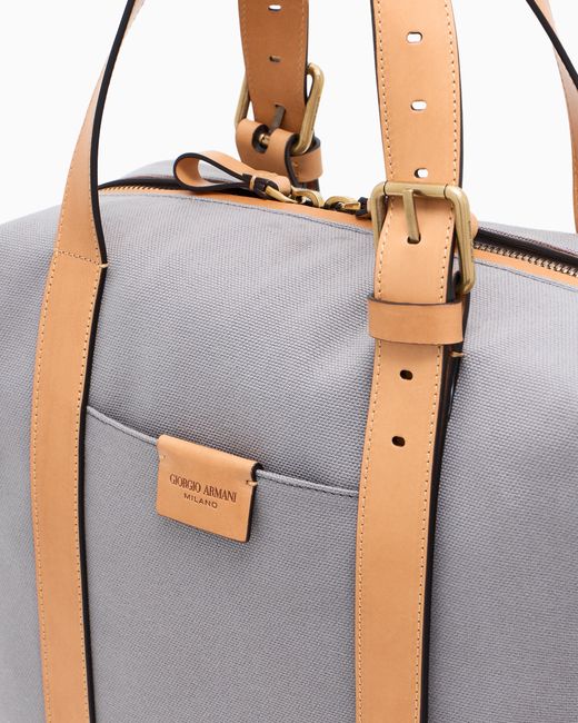 Giorgio Armani Blue Canvas Shopper Bag With Leather Details for men