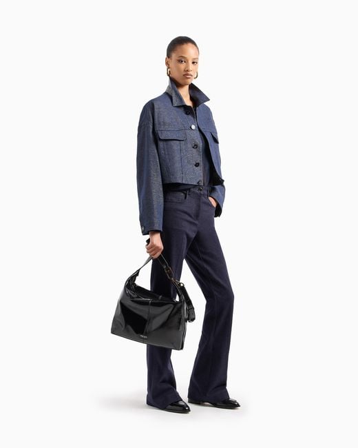 Giorgio Armani Blue Denim Trousers With High Waist And Flared Hem
