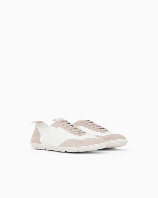Giorgio Armani White Nylon And Suede Sneakers for men