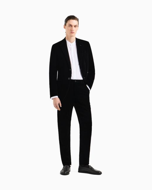 Giorgio Armani Black Icon George Line Single-Breasted Stretch-Velvet Jacket for men