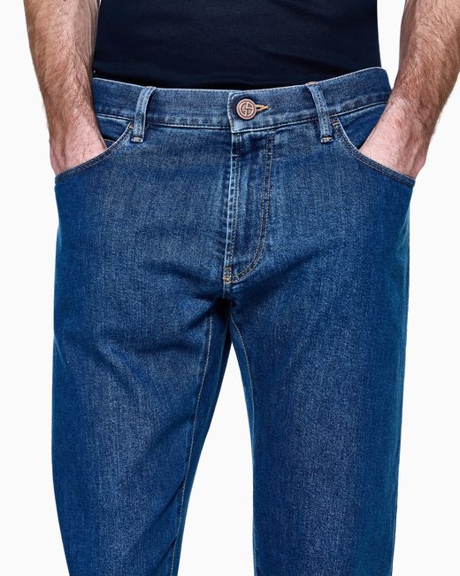 Giorgio Armani Blue Five-Pocket, Regular-Fit, Stretch-Cotton Denim Trousers for men