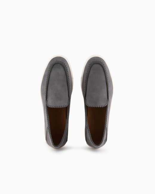 Giorgio Armani White Suede Slip On With Threading And Rubber Sole for men