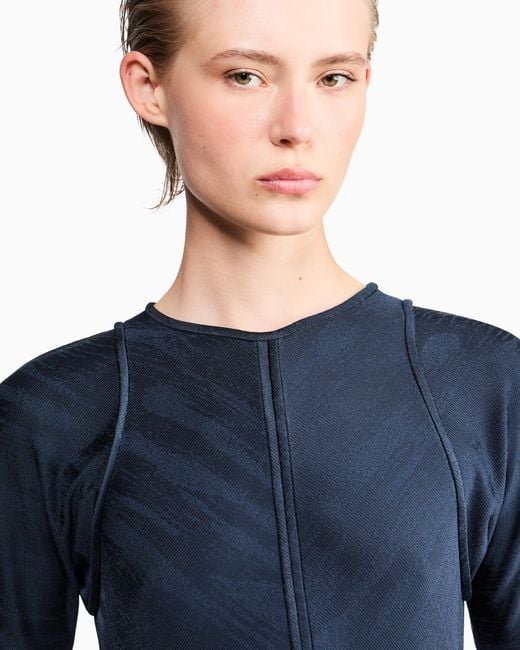 Giorgio Armani Blue Jumper Slim-Fit Jacquard Viscose T-Shirt With Tank Effect