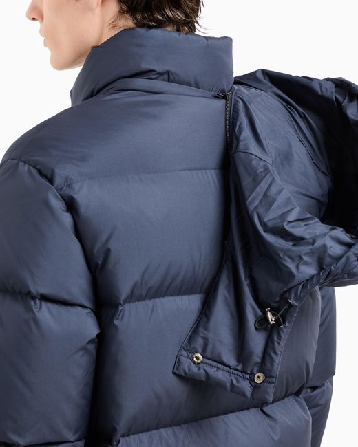 Giorgio Armani Blue Hooded Bomber Jacket With Goose-Down Padding Asv for men